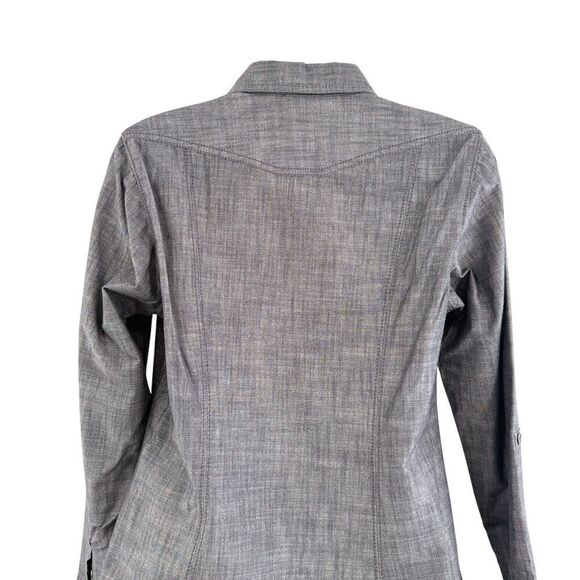 Columbia Shirt Women Small Chambray Double Breast Pockets Button Down Gray - Picture 5 of 11